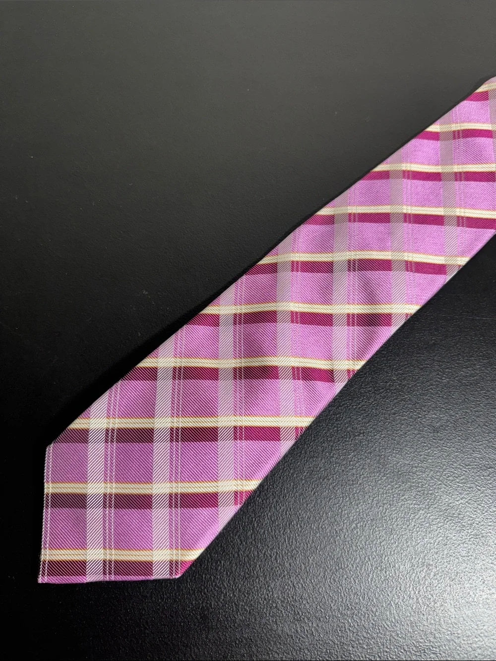Canali mens pink purple plaid 100% silk luxury neck tie EUC